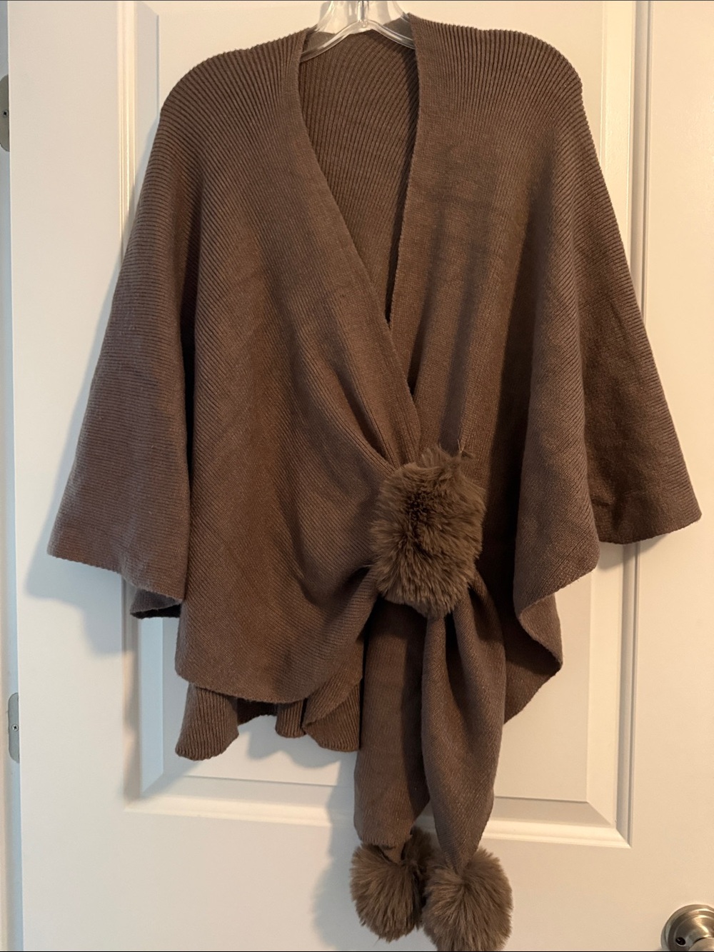 Cozy Brown Pom-Pom Knit Wrap